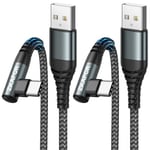 ZKAPOR Câble USB C [2M, Lot de 2], 90 Degrés Câble USB C Charge Rapide 3.1A Nylon Tressé Cable Type C Angle Droit pour iPhone 15 Pro Max, Samsung Galaxy S23/S22, Note 10, Huawei P40/P30, Google Pixel