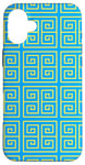 Coque pour iPhone 16 Plus Blue Yellow Square Spiral Geometric Symmetrical Pattern