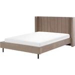 Sommier pour Lit Double 160 x 200 cm en Velours Taupe Tête de Lit Haute Villette