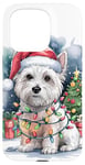 iPhone 15 Pro West Highland White Terrier Santa Hat Christmas Tree Lights Case