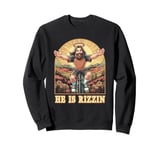 He Is Rizzin Rizzen Parody Risen Religious Bike Riding Retro Sweatshirt