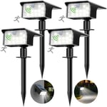 Lot de 4 Spot Solaire Exterieur Detecteur de Mouvement, 62 LED Lampe Solaire Exterieur 3 Modes Eclairage Exterieur Solaire, Etanche IP65 Lumiere Solaire Exterieur pour Jardin Allée Chemin Blanc Froid