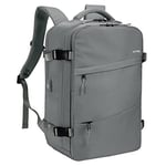 HOMIEE Sac à Dos de Voyage, Sac à Dos Cabine Imperméable pour 15,6" Ordinateur Portable, Sac a Dos Voyage Avion Antivol avec Port de Charge USB, Sac à Dos Bagage à Main Femme & Homme, Gris