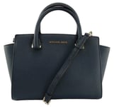 Michael Kors Navy Satchel Bag Medium Top Zip  Handle Shoulder Leather Handbag