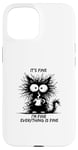 Coque pour iPhone 15 Cute Black Cat It's Fine I'm Fine Everything Is Fine Funny