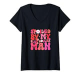 Womens Groovy Spoiled By My Blue Collar Man Funny Blue Collar wife V-Neck T-Shirt