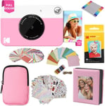 KODAK Printomatic Appareil Photo à Impression instantanée + étui Souple + Papier Photo Zink 2x3 20pk + Album + Autocollant + Cadres Autocollants + Cadres Suspendus + marqueurs - Rose