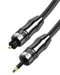 Câble Mini Toslink, Câble Optique Audio Numérique,Toslink vers Mini Toslink, 3.5mm Cable Spdif Fibre Optique, Câble Optique pour Barre De Son (6Ft/2M, Toslink optique vers mini Toslink, Noir)