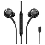 Black Type USB C Headphones Earphones with Mic For S21 Ultra S20 Fe