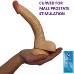 MALE PROSTATE ANAL DILDO 7.5 INCH Curved Slim Suction Cup & Balls Sex Toy Flesh