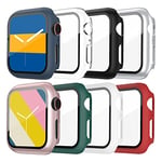 Jvchengxi Coques Compatible avec Apple Watch 44mm Series 6/5/4/SE Protecteur D'écran, [8 Pièces] Anti-Scratch PC Coquille HD Verre Trempé Housse de Protection Globale pour iWatch Series 6/5/4/SE