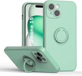 Coque Silicone Pour iPhone 15 Couleur Vert Avec Anneau Support Little Boutik®