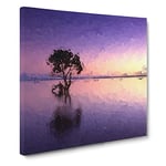 Tree Alone During a Purple Sunset in Abstract Modern Canvas Wall Art Print Ready to Hang, Framed Picture for Living Room Bedroom Home Office Décor, 14x14 Inch (35x35 cm)