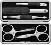 ZWILLING Manucure kit (5 pièces, étui en cuir véritable, cadre métallique, avec ciseaux à ongles et ciseaux à peau), Premium, noir