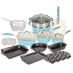 Blue and White Induction 19 Pcs Cookware Set Non Stick Fry Pan Saucepan Bakeware