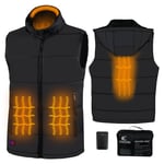 Gilet Chauffant pour Femmes Hommes,Veste Chauffante avec Banque d’alimentation 10000mAh 7.4V, 3 Températures Réglables, (Noir, XXL)