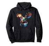 Cool Moose With Sunglasses And Headphones - Fun Retro Animal Pullover Hoodie