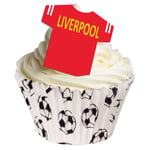 12 PRE-CUT stand-up EDIBLE LIVERPOOL T-SHIRT football cake decorations toppers