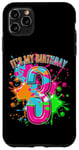 Coque pour iPhone 11 Pro Max T-shirt 3ème anniversaire pour filles et garçons. Éclaboussures de peinture de 3 ans