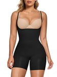 SHAPERX Women's Shaping Bodysuits Open Bust Tummy Control Body Shaper Mid-Thigh Bodysuit Shorts Seamless Shapewear, UK-SZ5258-2-Black-4XL/5XL