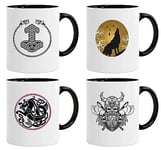 Jungle Mug Tasse viking nordique | Idée cadeau pour les hommes âgés, papa, grand-père, tasse à café, motif viking, tête de mort, chope à bière thors hammer (VIKING027)