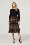 Izabel London Womens Black Leopard Print Tiered Midi Dress - Size 8 UK