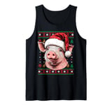 Pig Santa Hat Ugly Christmas Funny Holiday Pig Lover Tank Top