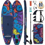 Overmont Planche de Stand Up Paddle Board Gonflable avec Accessoires de Planche à Pagaie, Réglables Paddle, Pompe Manuelle, Aileron Amovible, Leash de Surf, Sac à Dos Étanche