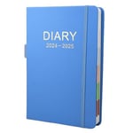 Diary 2024-2025 A5 Day Per Page, 2024-2025 Diary from Jul 2024 to Jun 2024, Productivity A5 Daily Planner with Colorful Side Panels Monthly Tabs, Pen Loop and Inner Pocket, 400 Page (Blue)