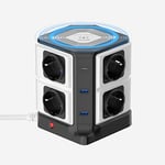 BESTEK Multiprise avec Protection Contre Les surtensions, multiprise avec Station de Charge sans Fil Qi, Charge Rapide PD 20 W, 8 Prises avec 3 USB, Protection Contre Les surtensions 4000 J, Noir