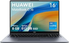 HUAWEI MateBook D 16 Ordinateurs, 16 Pouces FullView Eye Comfort Display, Processeur Intel® Core™ i5-12450H 12e génération, 8 Go +512 Go, 1,68 KG, Supercharge 65 W, Windows 11 Home, Gris