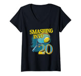 Womens Smashing Into 20 Years Tennis Lover 20th Birthday V-Neck T-Shirt