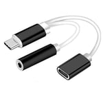 2-i-1 USB-C till 3,5 mm hörlursadapter Typ C laddning ljud Aux-adapter