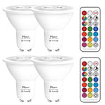 Mobri GU10 LED Bulbs, 5W Colour Changing Spot Light Bulb, Dimmable via Remote Control, 75 Watt Equivalent with Timing, RGB+ Warm White (2700K),Double Memory (4 Pack)