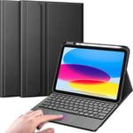 Clavier pour iPad 10ème Génération 10.9 Pouces 2022,Clavier AZERTY sans Fil avec Pavé Tactile,Coque Clavier Rechargeable,Housse Multiposition avec Fonction de Ranger Le Stylet,Noir(Q225)