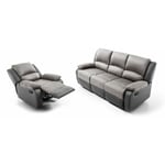 Loungitude - relaxxo - Ensemble canapé relax manuel leo 3 places + fauteuil manuel en microfibre et simili - Gris