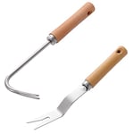 NIACVKIT 2pcs Désherbeur Manuel,Arrache Racine, Outil de Désherbage en Acier Inoxydable,Weeder de Jardin, Extracteur Mauvaises Herbes,avec Manche en Bois,pour Désherber Votre Jardin,Creuser