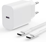 Chargeur Rapide Iphone 16 15 Pro, Chargeur Iphone Usb C 20w Avec 2m Usb C Câble Pour Apple Iphone 16 Pro Max/15/15 Plus/Ipad Pro/Air/Mini/Samsung, Type C 2m Cable Adaptateur Secteur Mural