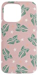 Coque pour iPhone 15 Pro Max Noeud vert esthétique sur rose clair Coquette de Noël