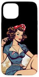 Coque pour iPhone 15 Plus Retro Patriotic Pin-up Vintage USA Flag American Beauty Girl