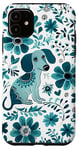 Coque pour iPhone 11 Motif Teckel Ethnique Fleurs Turquoise pour Weiner