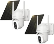 2K Camera Surveillance Wifi Exterieure Sans Fil Batterie, 360° Ptz Caméra Extérieure Solaire Sur Alerte Instantanée Pir, Sirène, Vision Nocturne Couleur, Audio Bidirectionnel, Ip66