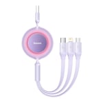 Baseus Bright Mirror USB-A til USB-C, Micro USB & Lightning Kabel - 66W - 1.1m. - Lilla