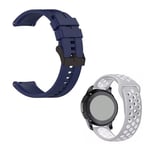 Kit Bracelet En Silicone Lisse Avec Boucle + Sportystyle Phonecare Pour Samsung Galaxy Watch5 4g - 44mm - Bleu Foncé / Gris Blanc