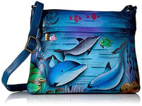 Anna by Anuschka Women's Genuine Leather Medium Crossbody with External Zipper Pocket, Playful Dolphin, One Size