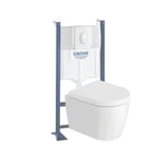 Pack WC suspendu sans bride compact DURAVIT Me by Starck + bâti support GROHE Rapid SL Projet + abattant + plaque blanc