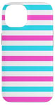 Coque pour iPhone 14 Rose Bleu rayé Girly Esthétique Preppy White Stripes