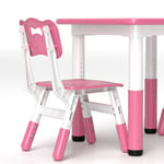 Kids Table and Chairs Childrens 3 Pcs Table Set Height Adjustable Playroom Pink