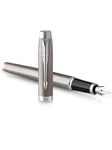 Parker IM Fountain Pen | Stainless Steel with Chrome Trim | Fine Point with Blue Ink Cartridge | Gift Box