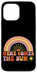 Coque pour iPhone 13 Pro Max Here Comes The Sun Style rétro arc-en-ciel